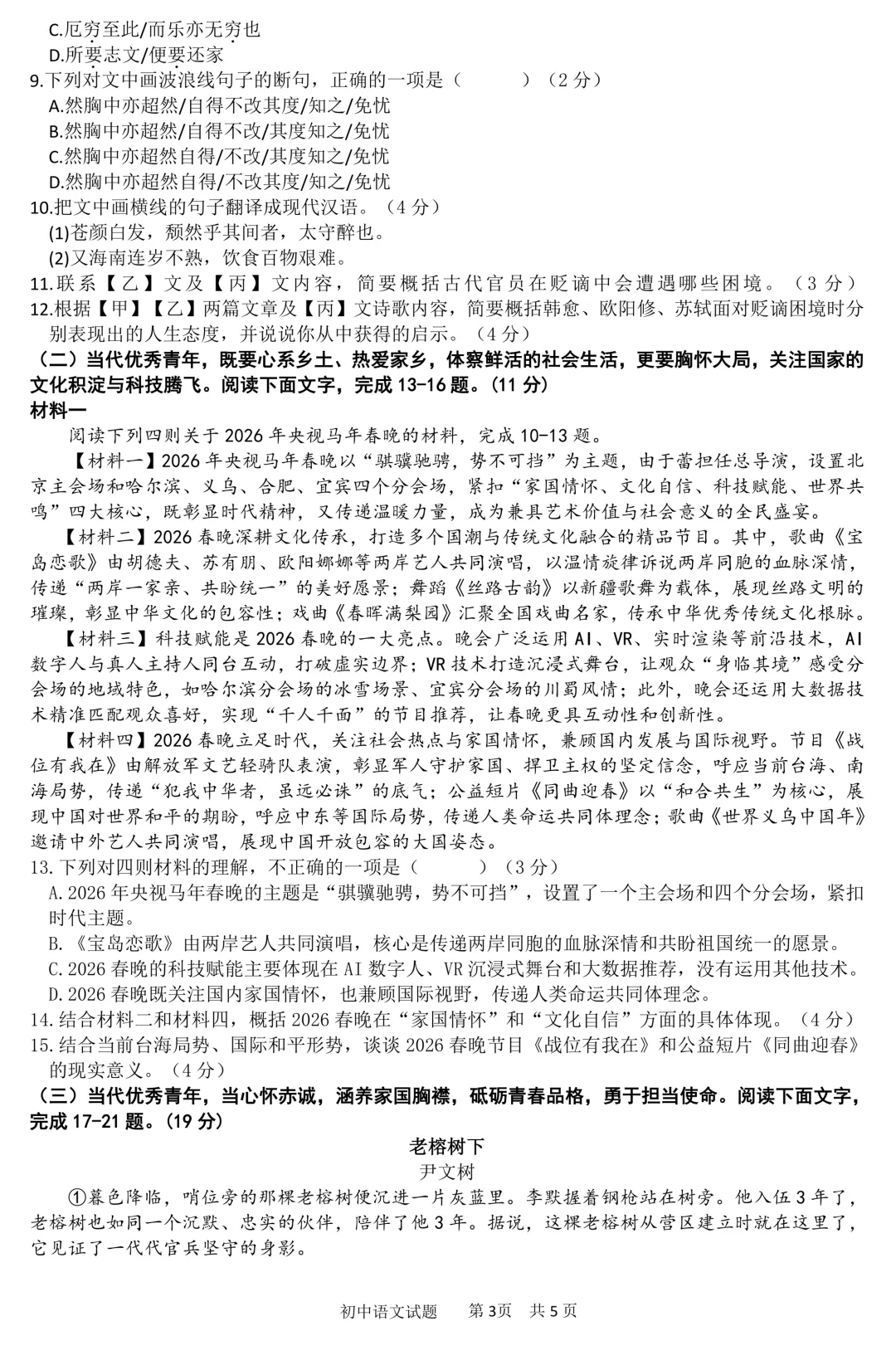 河源市2026年初中学业水平模拟考试语文试题(含答案) 第5张