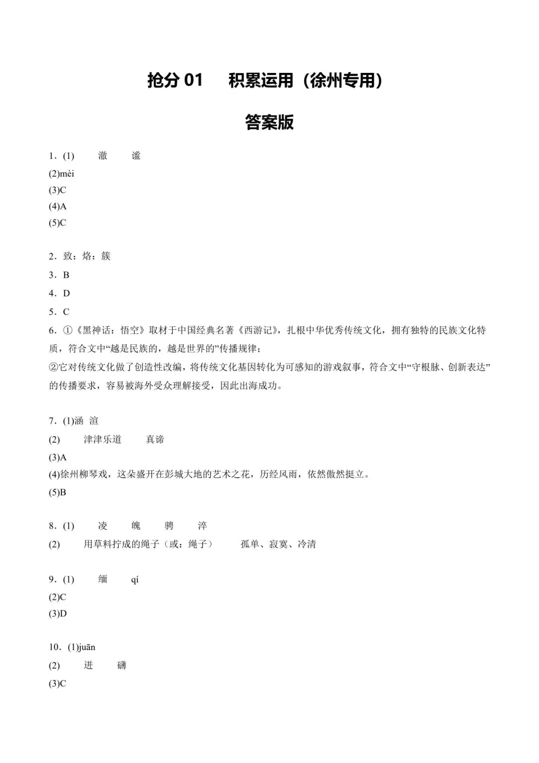 2026 徐州中考语文二轮复习专题答案 第1张