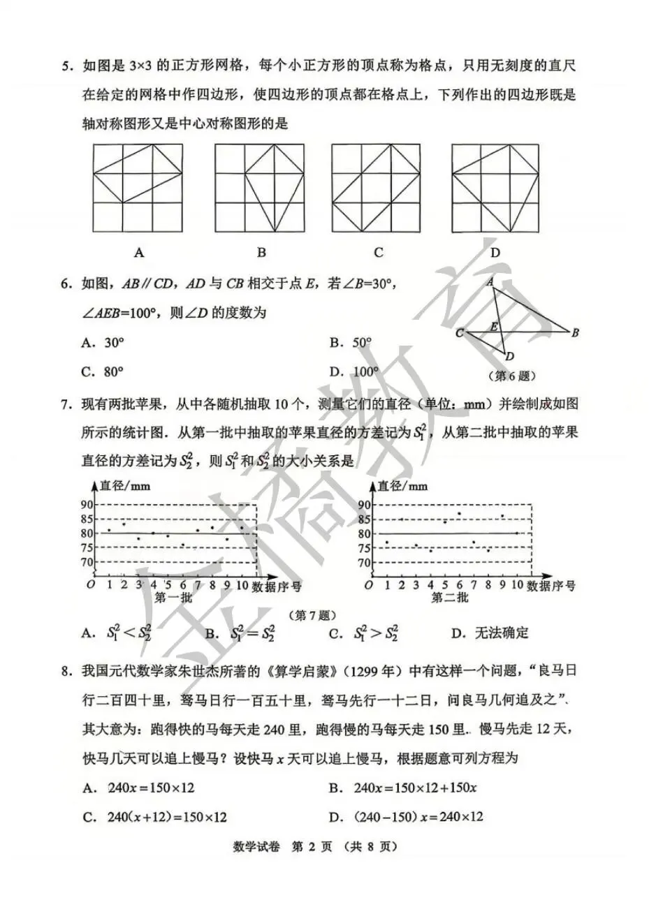 真题速递!2026年4月【初三一模】(语数英物化)试卷+答案+试卷分析 第4张