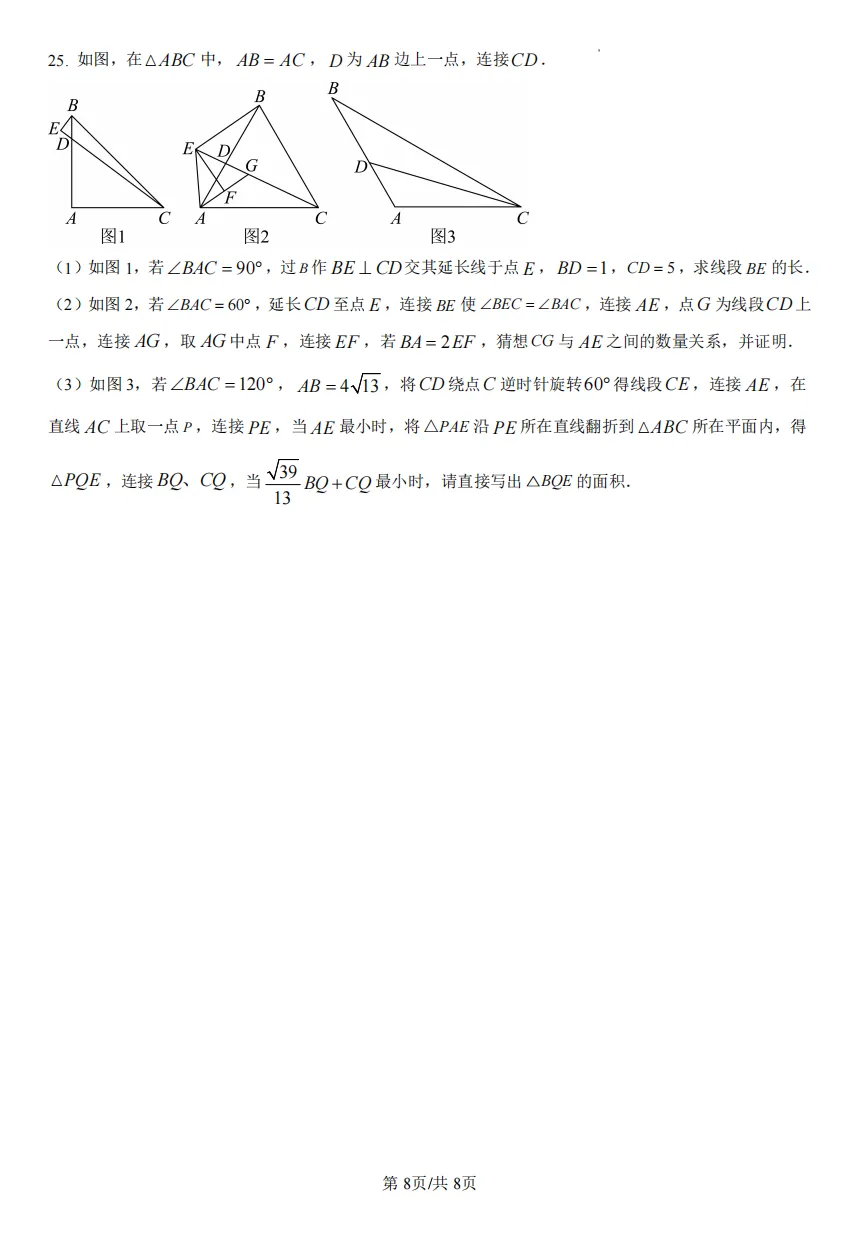 初三下重庆八中中考一模试卷 第8张