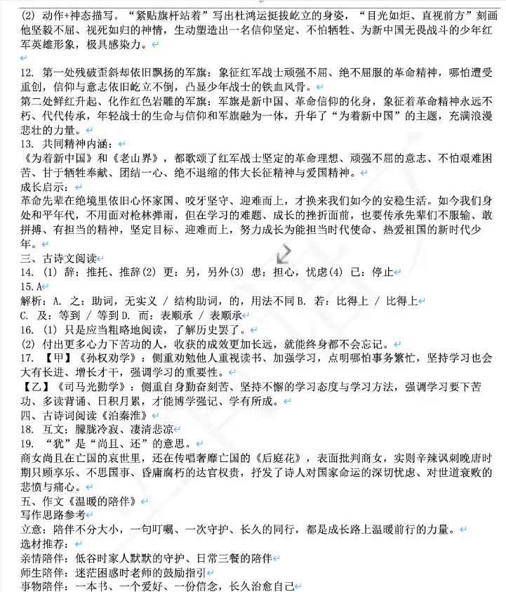 【陕西模拟】2026陕西师大附中七下期中语文考试试题+答案 第12张