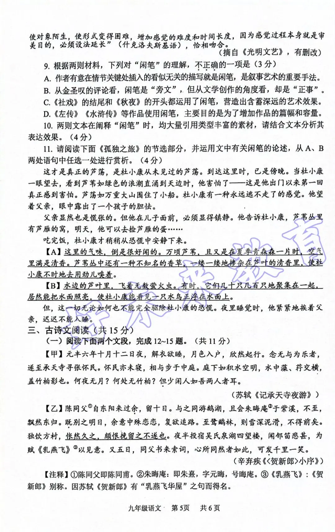 2026安阳市中招一模试卷-语文试卷答案 第6张