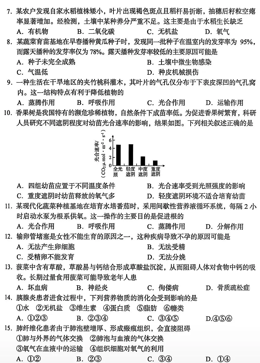 模拟试卷:人教版生物中考模拟卷(六) 第3张