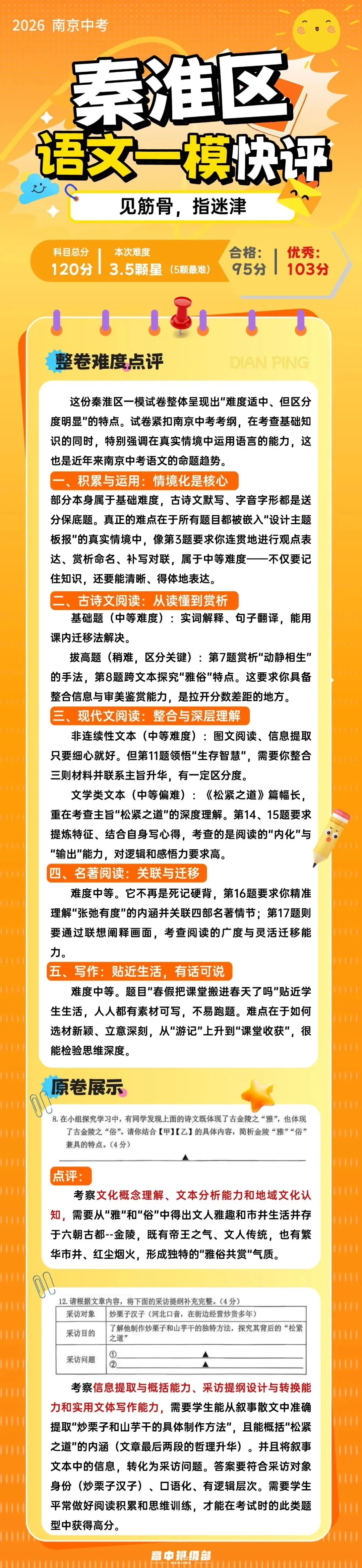 各区中考一模卷流出,多少分算优秀?附真题与答案合集 第15张