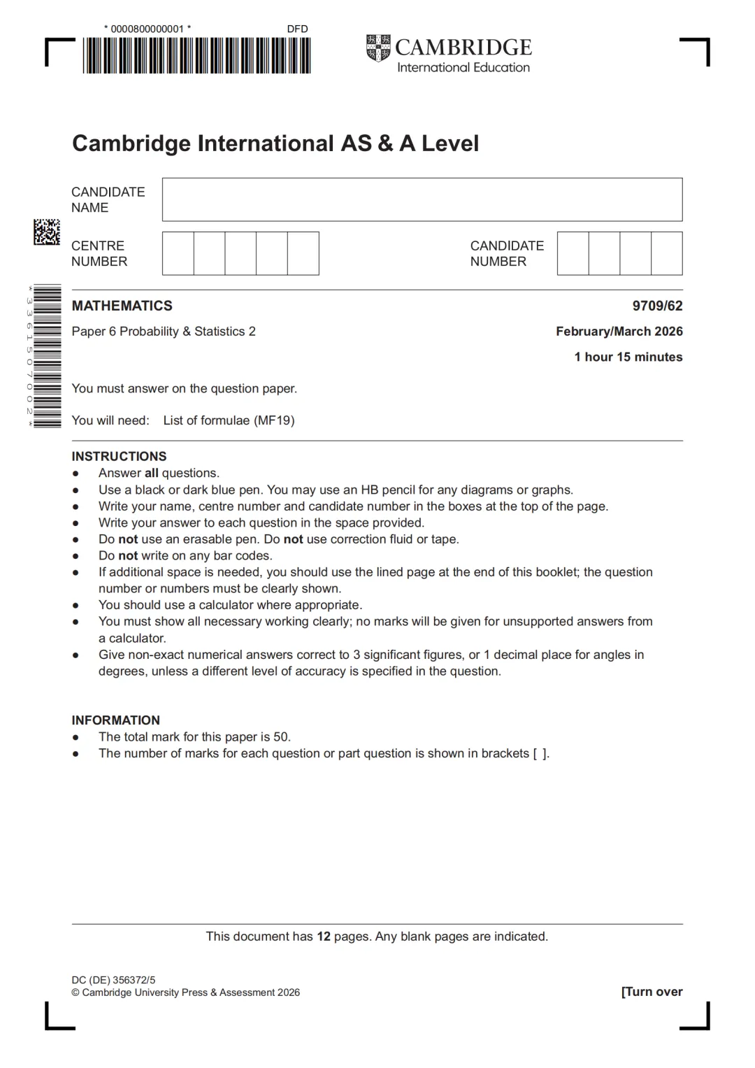 2026Alevel数学9709真题印度春季卷 | 含P1/P2/P3/M1/S1/S2高清版 第11张