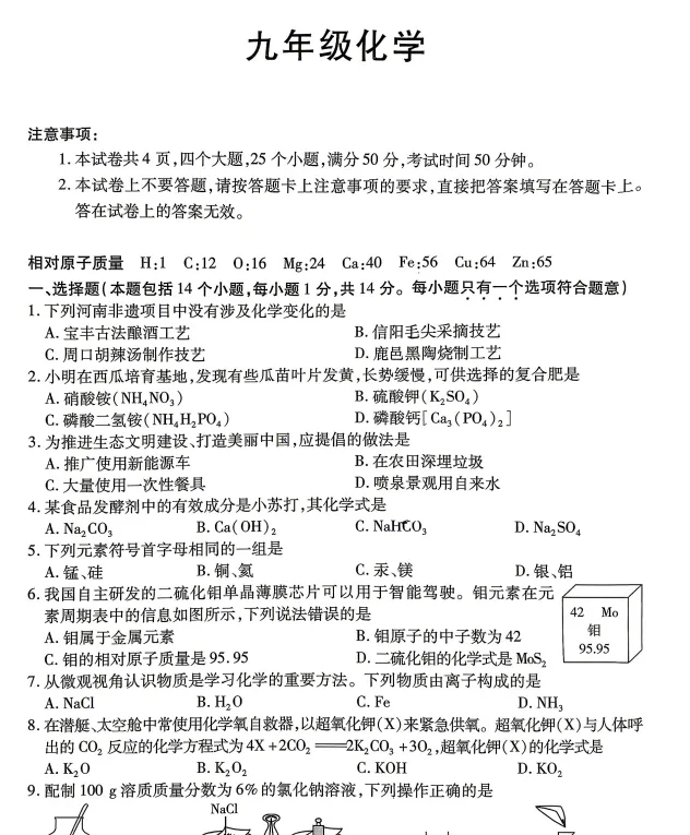 新乡2026年中招一模拟考试卷及答案(七科全,文末下载) 第10张