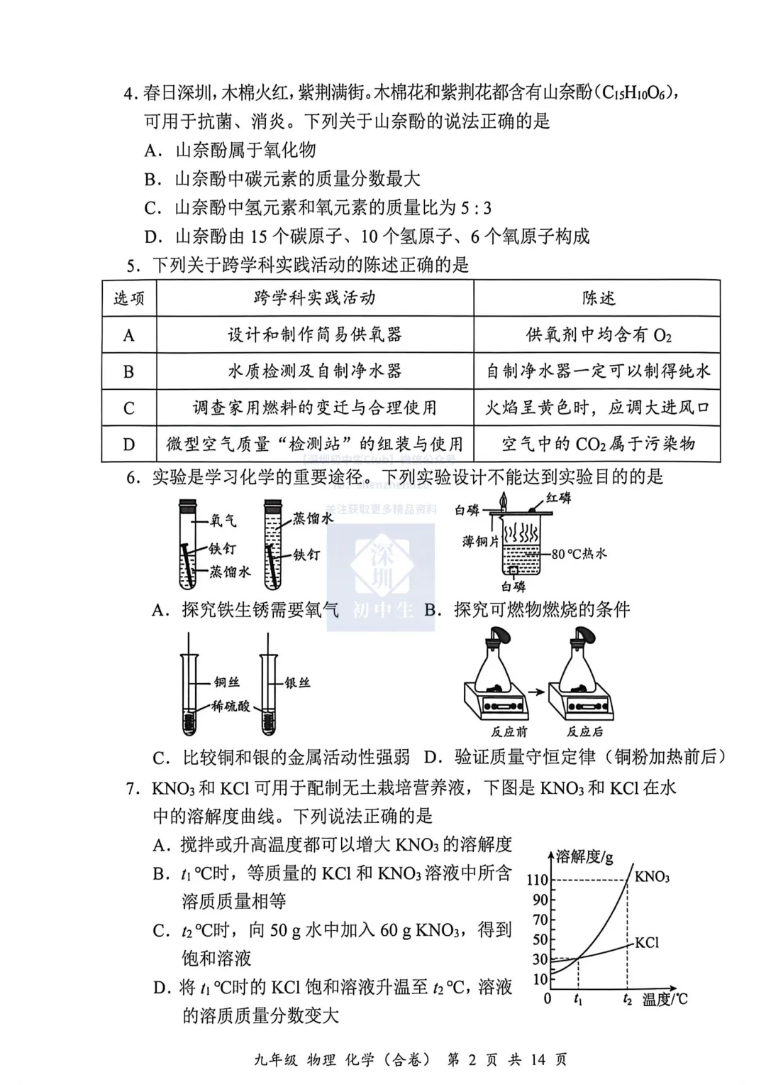 免费领取!深圳罗湖初三二模数理化真题卷! 第5张