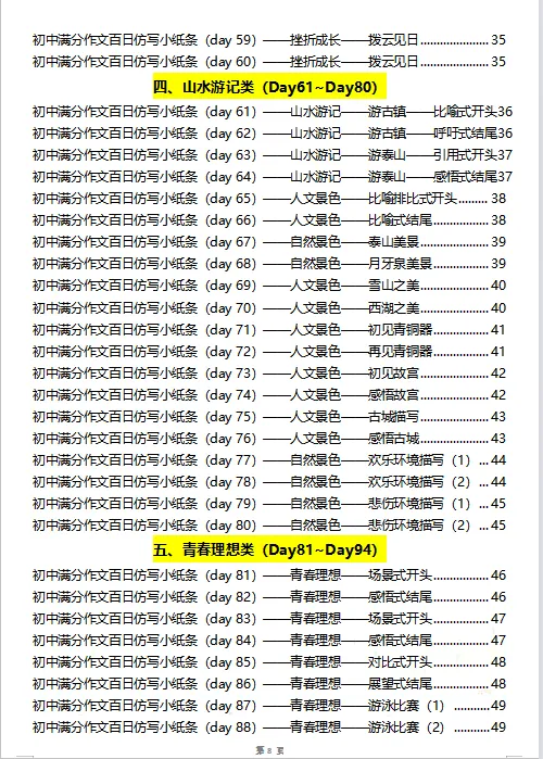 中考语文【满分作文】百日仿写小纸条(220条),PDF电子版可打印 第14张