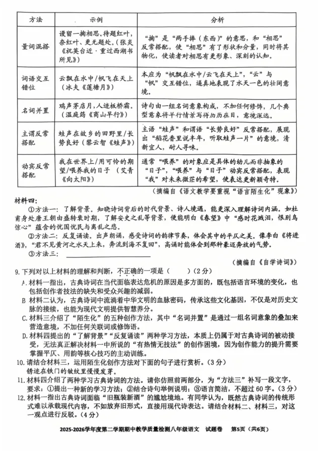 2026合肥四十六中八年级下学期语文试卷 第5张