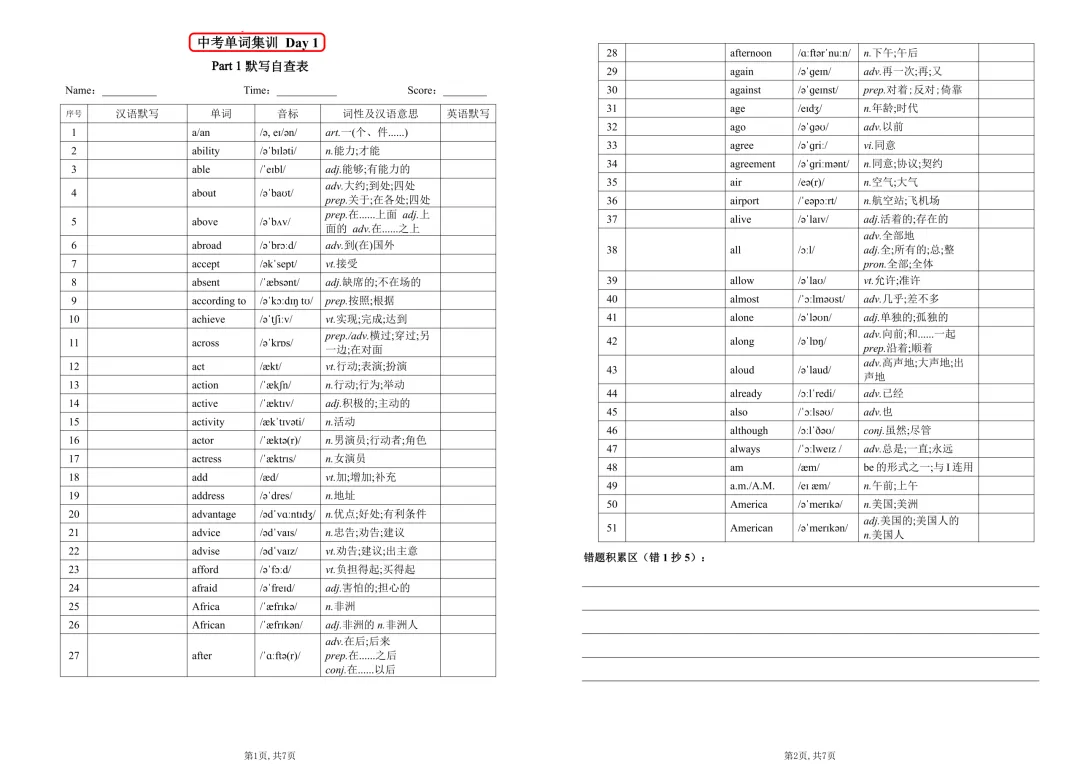 【236知识梳理】中考课标单词集训1 第3张