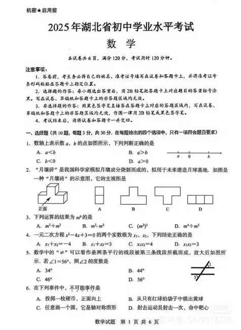 【中考】湖北25年中考真题试卷电子版||试题答案PDF(全科目)中考答案解析 第10张