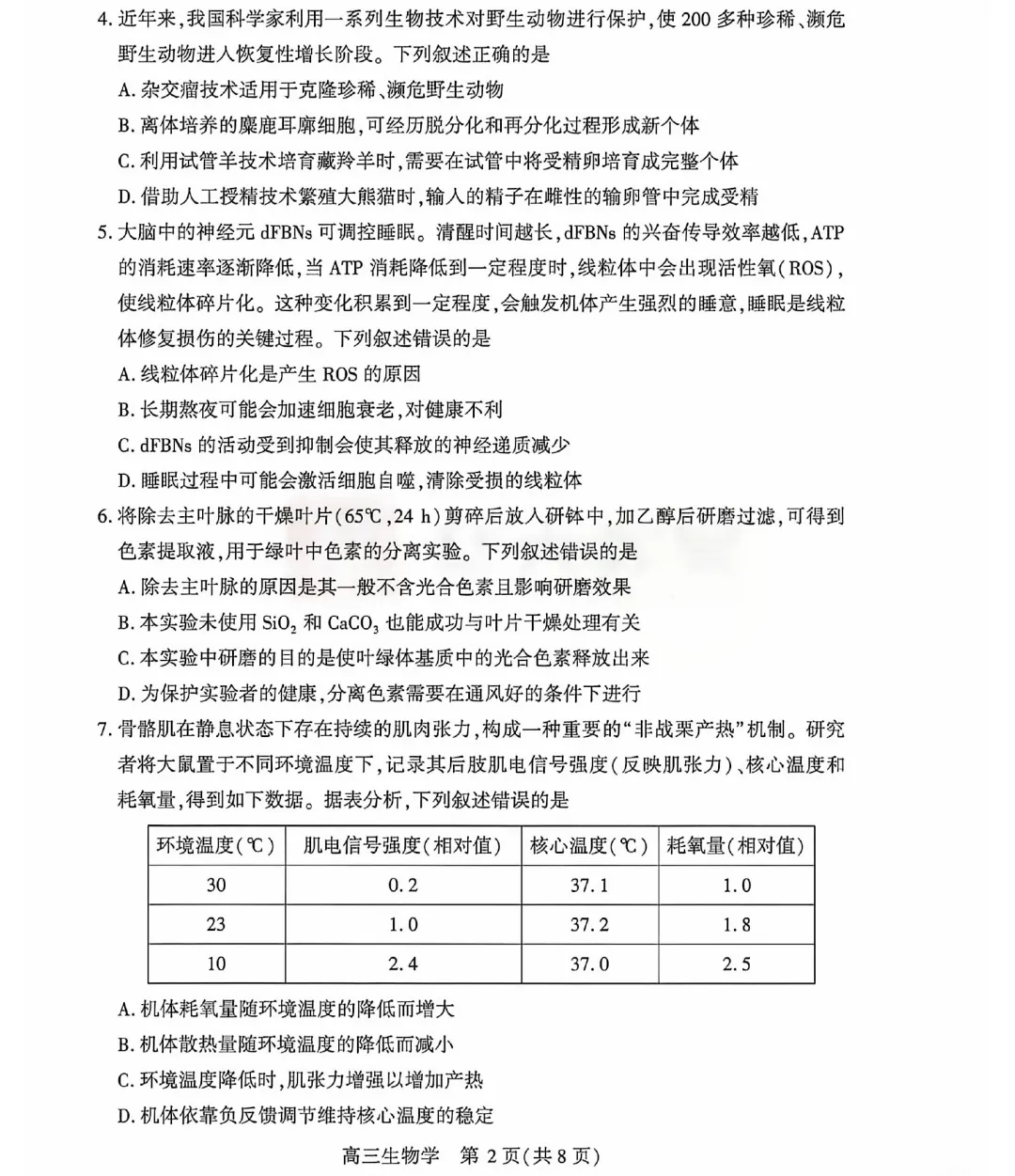 武汉市2026届高三4月份第三次模拟考试生物学试题及答案(附评分细则) 第4张