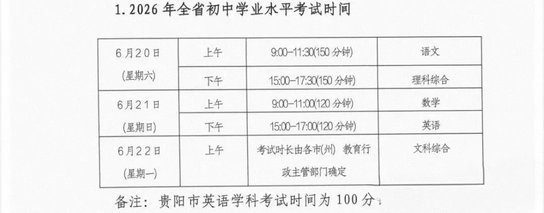 重磅官宣!贵州2026年中考时间定了! 第2张