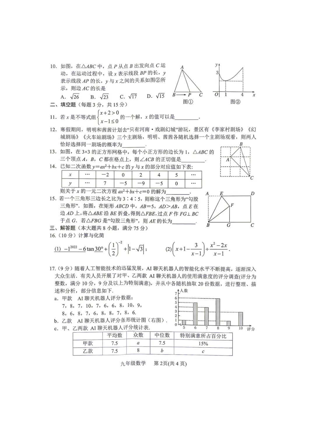 【内乡县一模】2026年南阳市内乡县中考一模数学试卷及答案 第2张