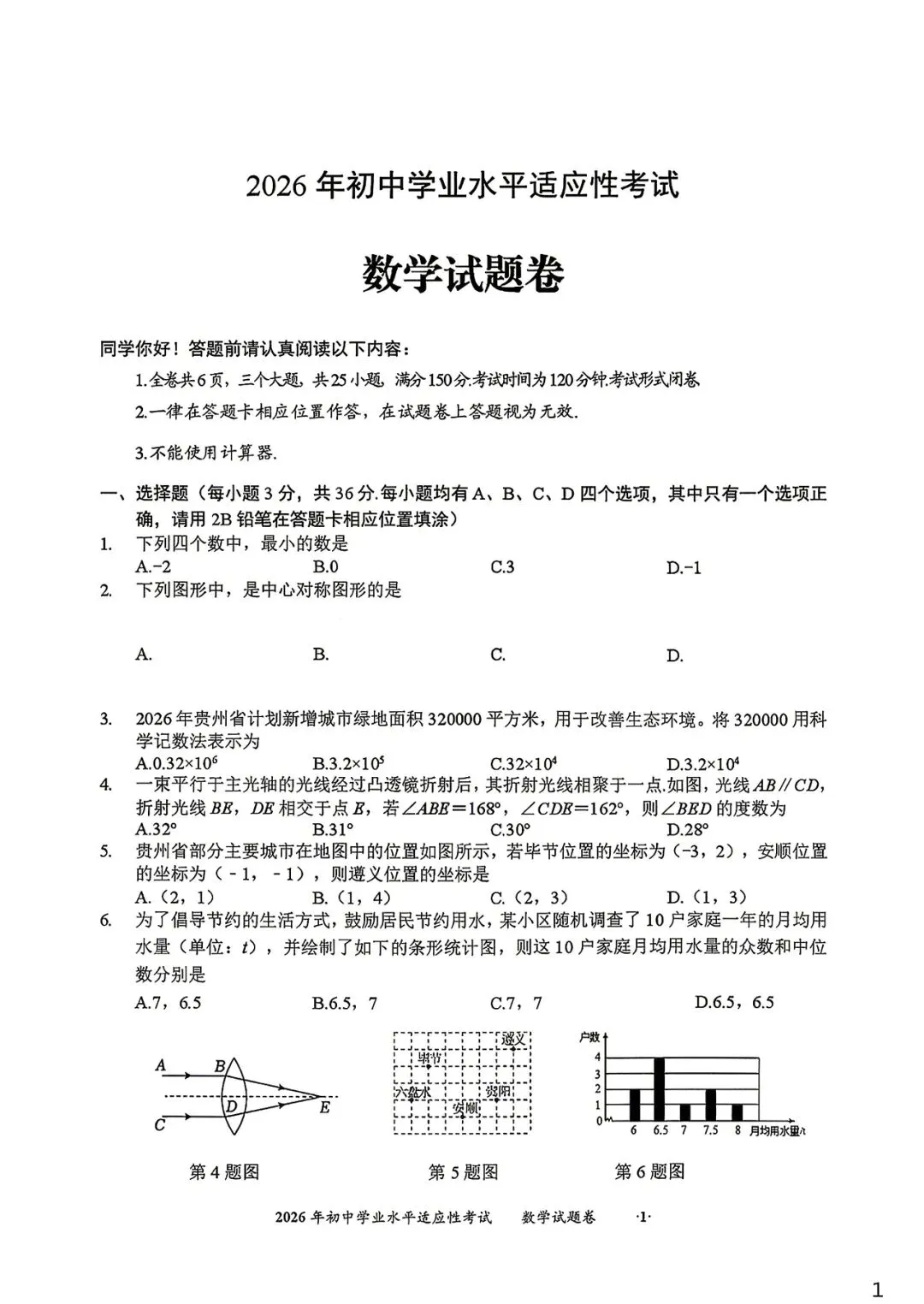2026年初中学业水平适应性考试试卷 第1张