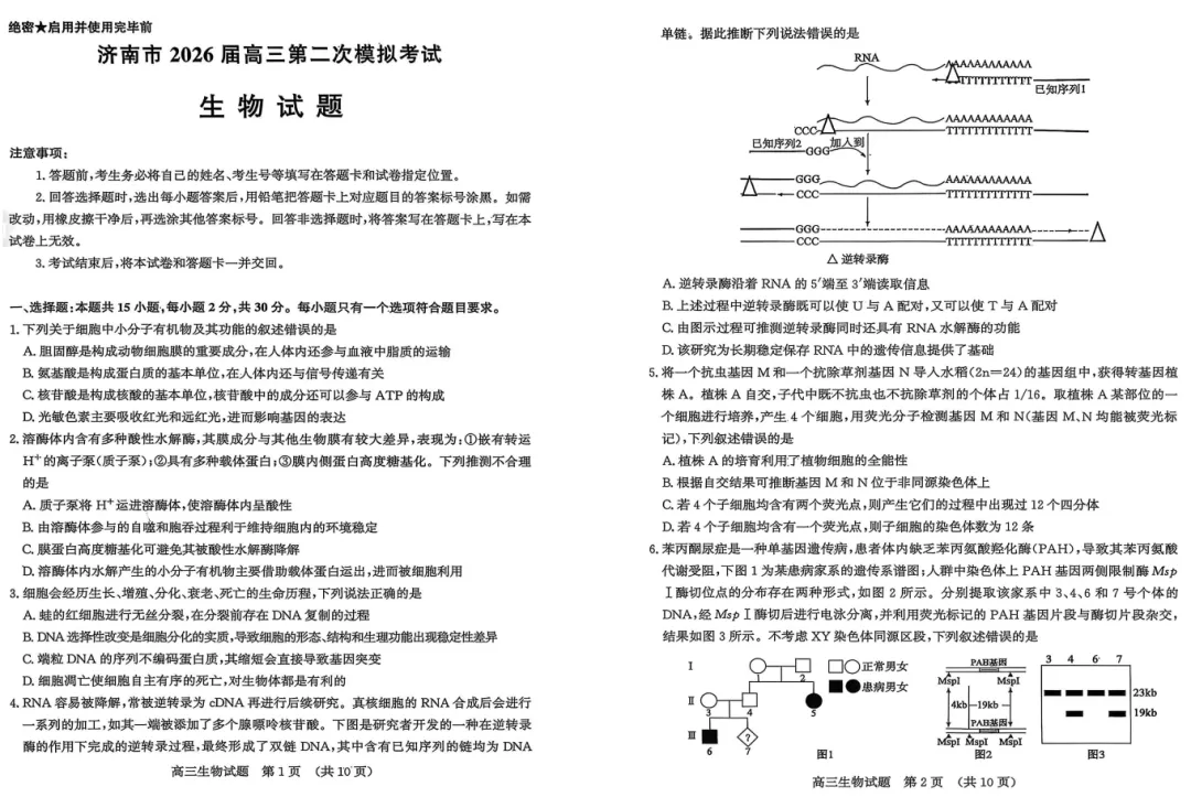 2026年4月济南市高三二模考试生物试题试卷分析 第2张