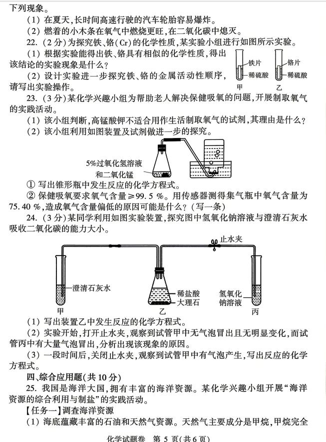 2026年中招适应性测试化学试卷(文末附件可下载) 第6张