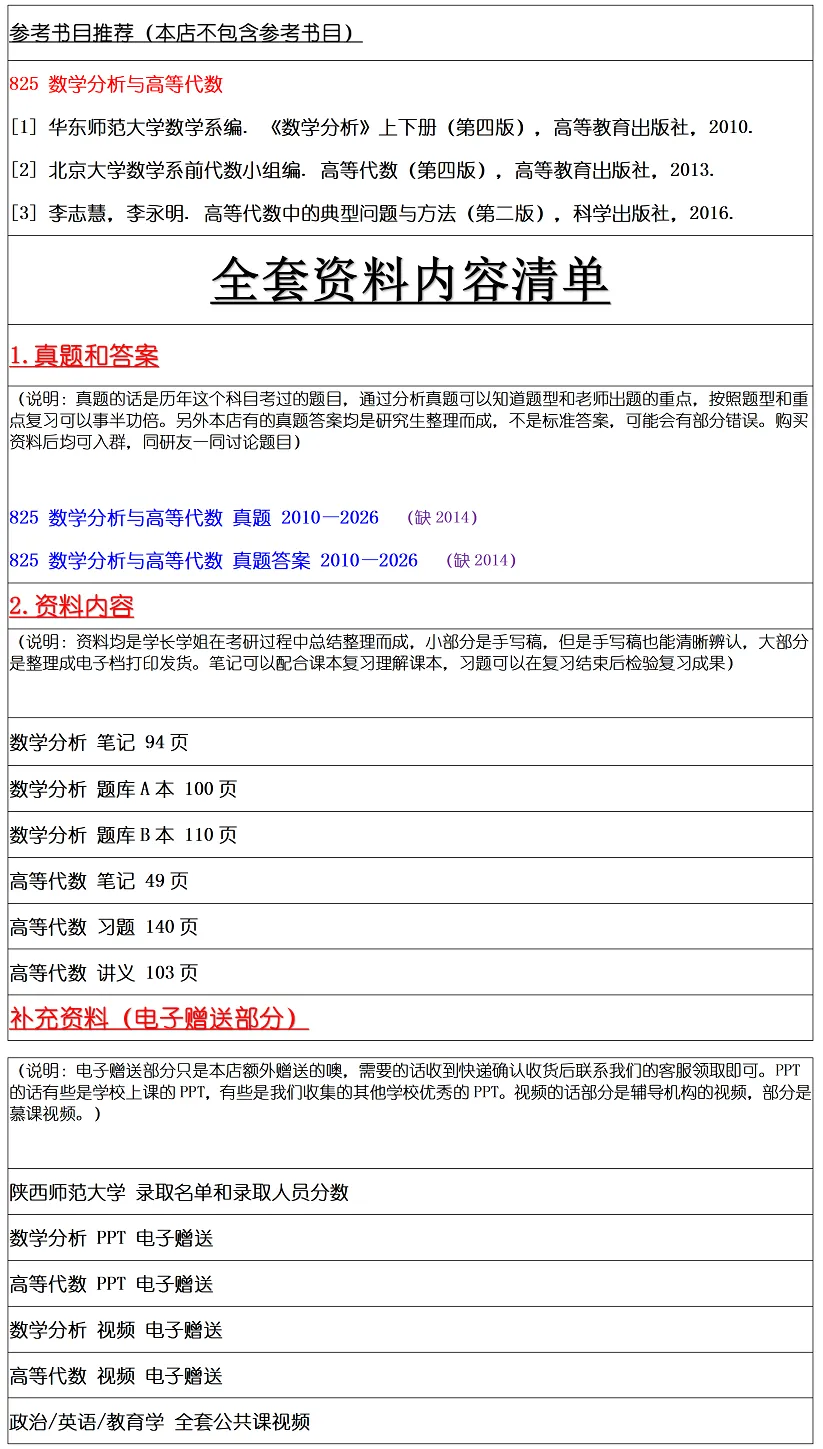 陕西师范大学2027考研真题和资料 | 陕西师范大学学科教学数学考研825数学分析高等代数答案笔记习题!学长学姐强推 第10张