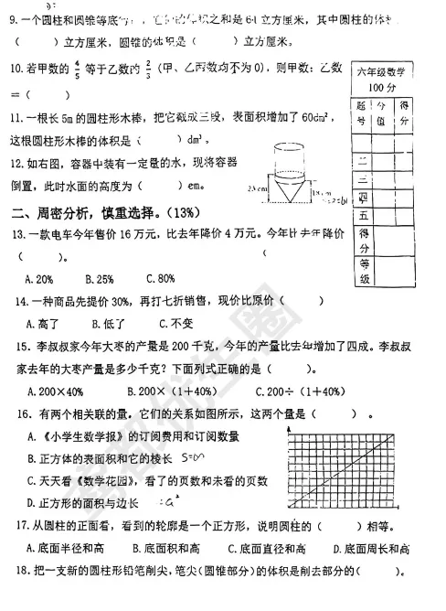 最新!奎文区六下期中数学真题(附试卷分析) 第6张