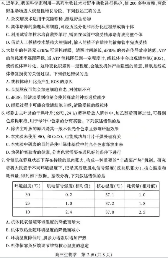 【模拟试题】武汉市2026届高三年级四月调研考试生物学试卷 第2张