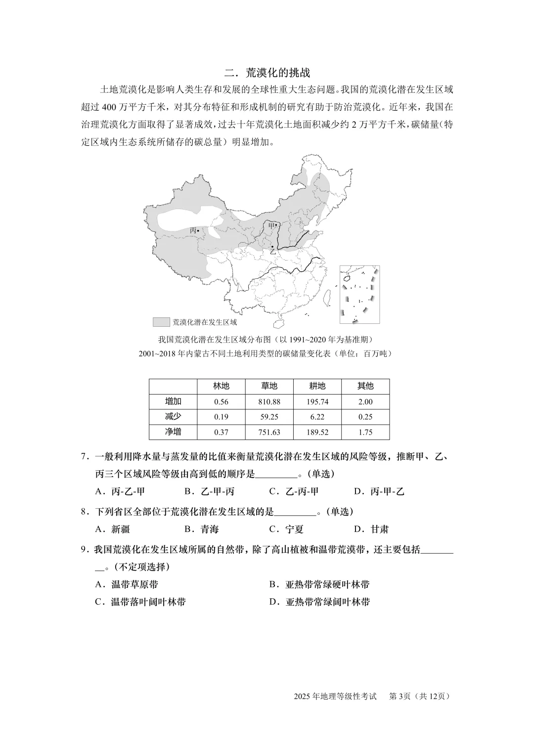 近三年真题回顾丨2025年上海地理等级考真卷及试卷参考解析(1) 第3张