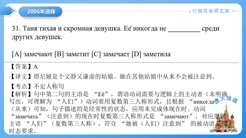 真题课件系列2006(2)年语法选择题解析 第16张