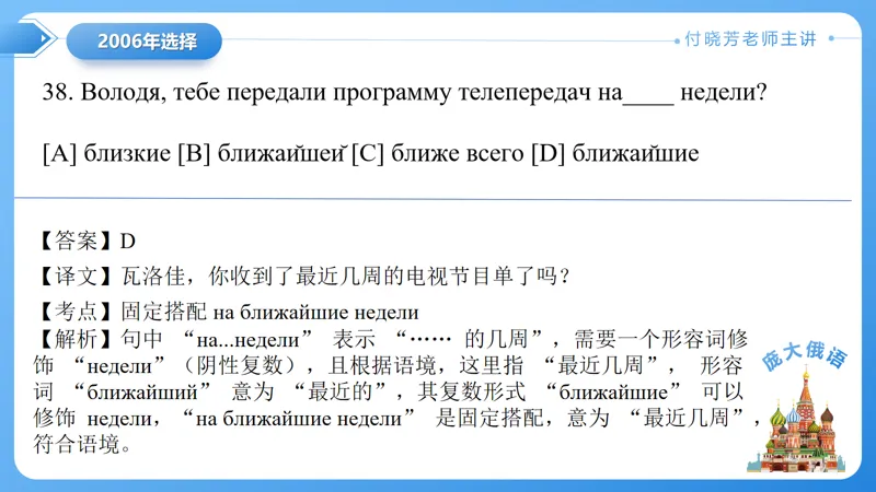 真题课件系列2006(2)年语法选择题解析 第23张