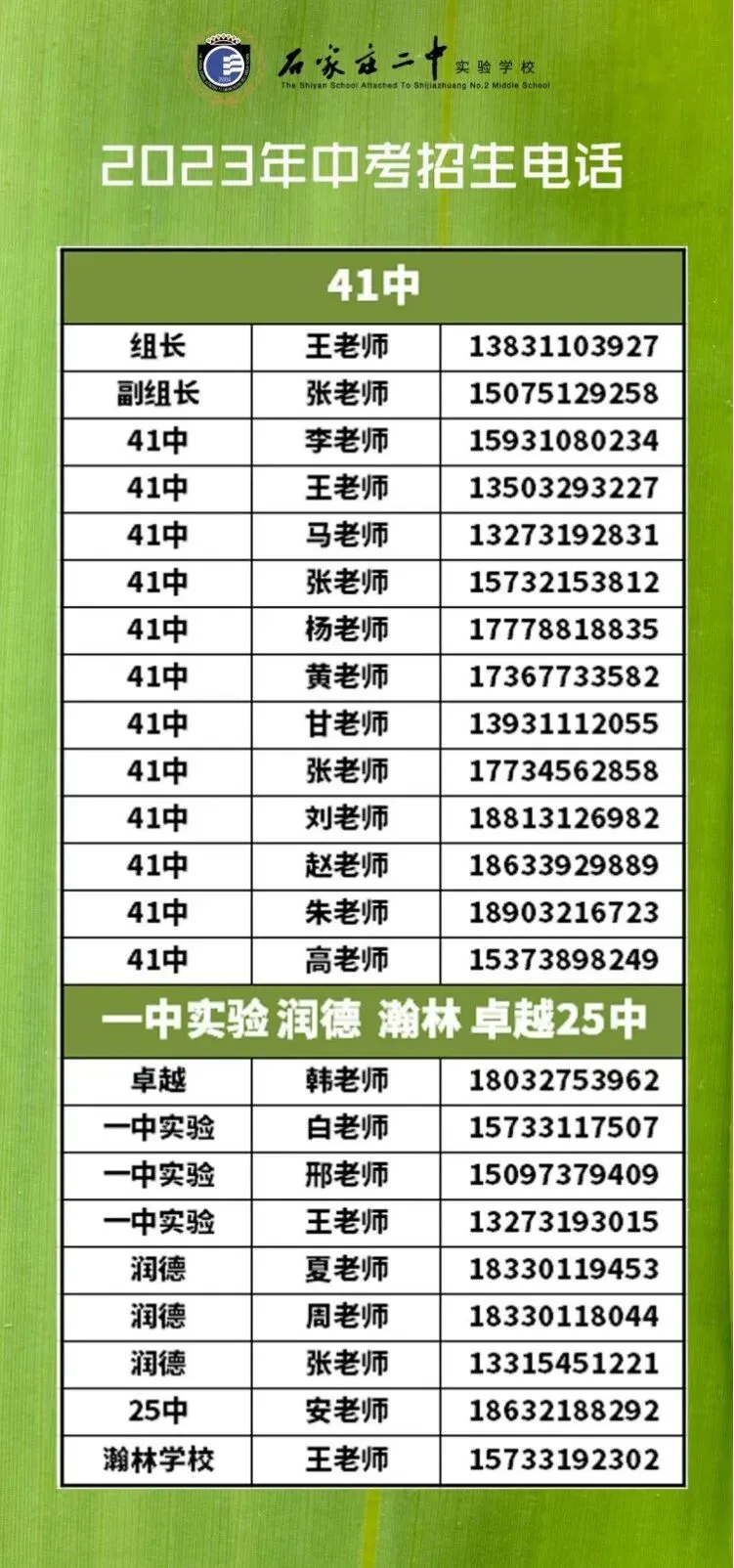 石家庄中考一模签约介绍及各高中招生联系方式(更新中) 第8张