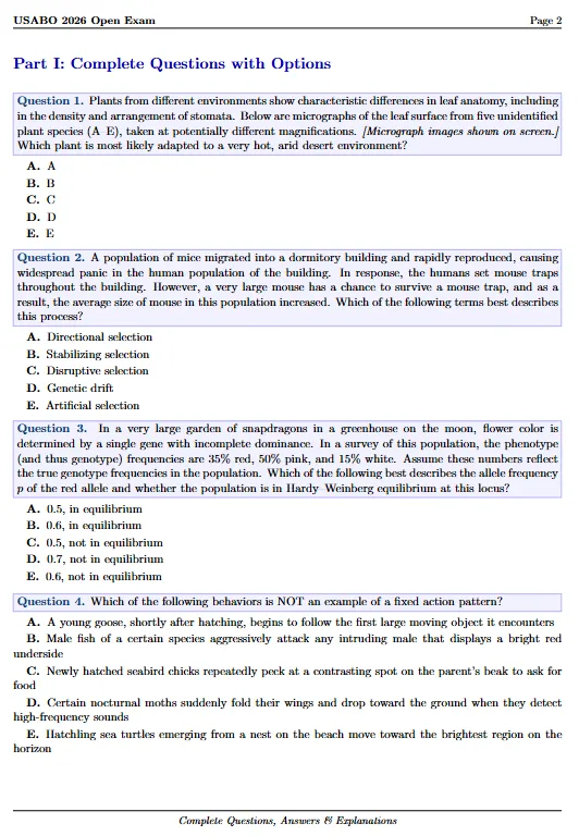 *2026年USABO生物竞赛真题+解析 完整版PDF可打印 附历年USABO+解析~ 第2张