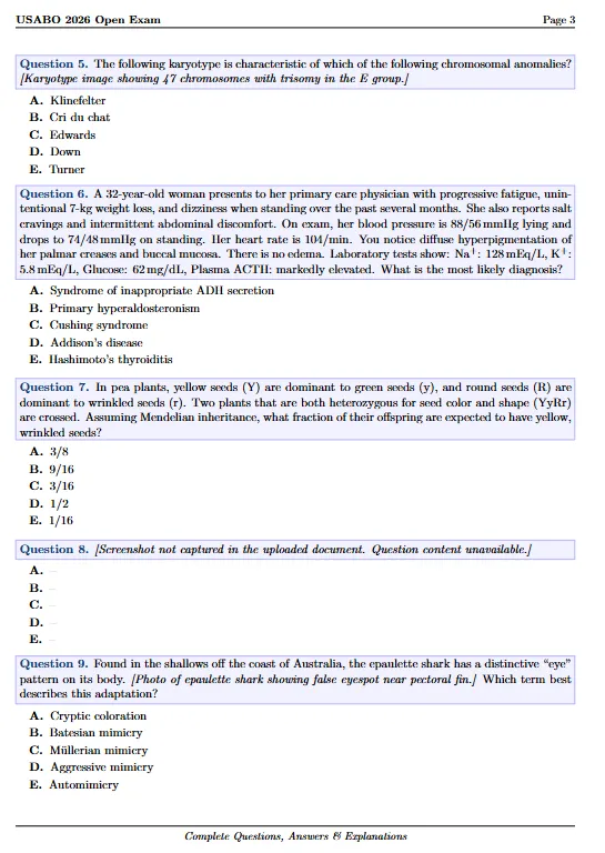 *2026年USABO生物竞赛真题+解析 完整版PDF可打印 附历年USABO+解析~ 第3张