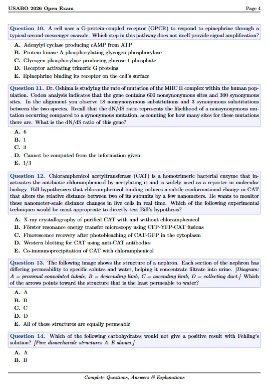 *2026年USABO生物竞赛真题+解析 完整版PDF可打印 附历年USABO+解析~ 第4张