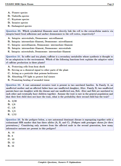*2026年USABO生物竞赛真题+解析 完整版PDF可打印 附历年USABO+解析~ 第6张