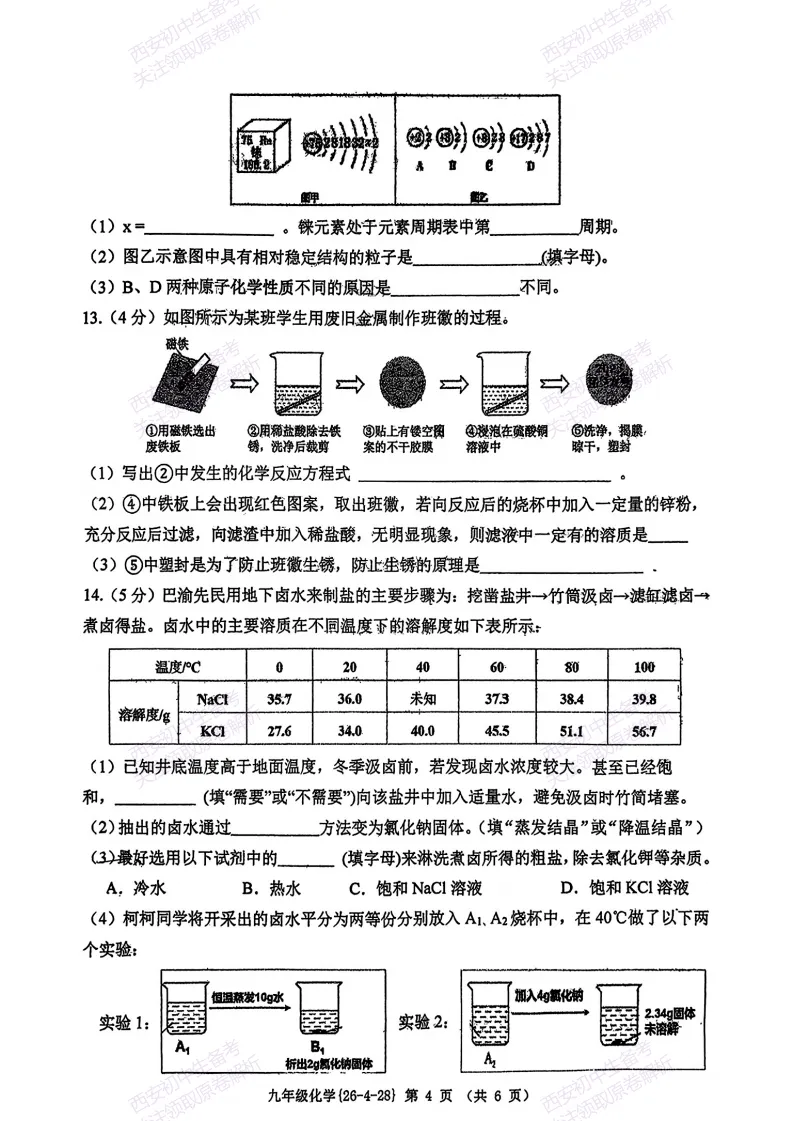 名校模考,下载即用!西安2026中考模拟:【西工大附中】九年级五模考试【化学】免费下载 第10张