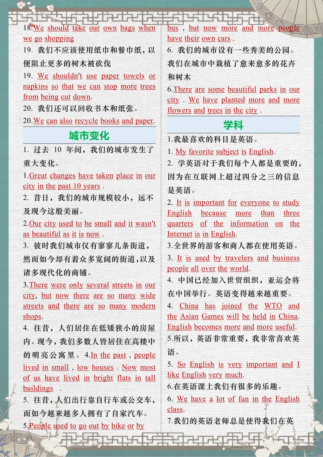 【中考复习】2026中考英语作文满分句型汇总 第5张