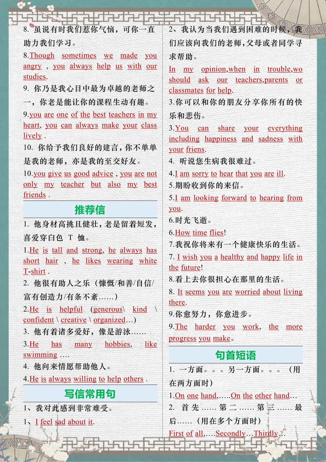 【中考复习】2026中考英语作文满分句型汇总 第9张