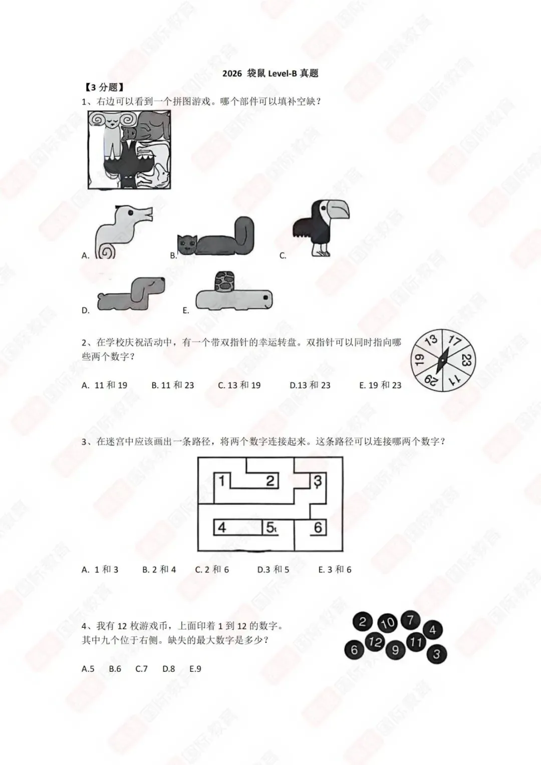 2026袋鼠数学竞赛真题答案高清PDF速领 第5张