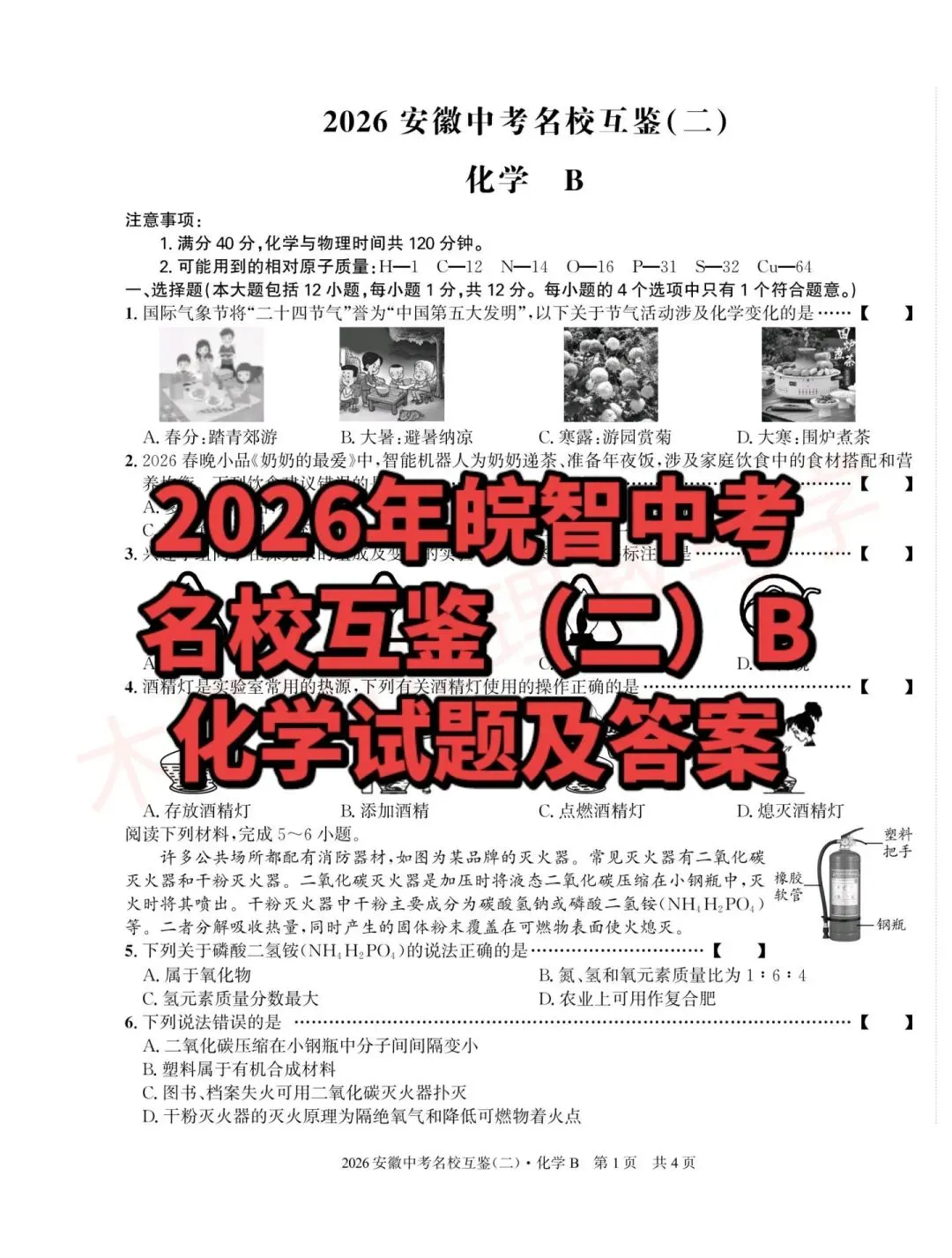 2026年皖智中考名校互鉴(大联考)(二)B数理化试题及答案 第12张