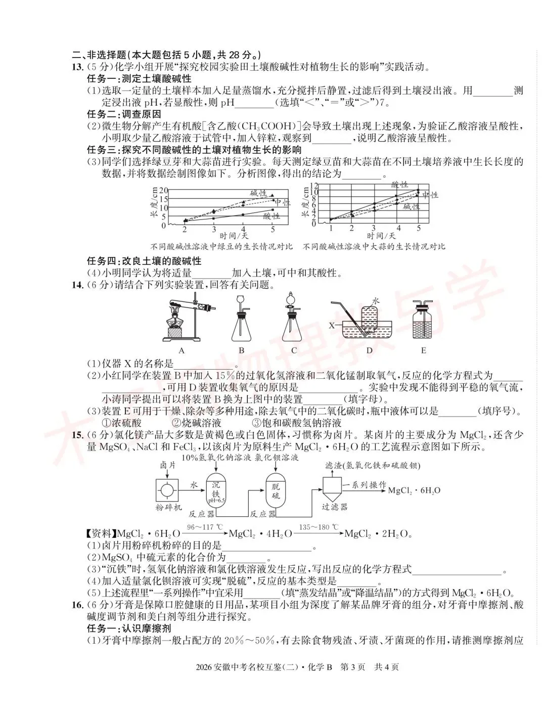 2026年皖智中考名校互鉴(大联考)(二)B数理化试题及答案 第15张