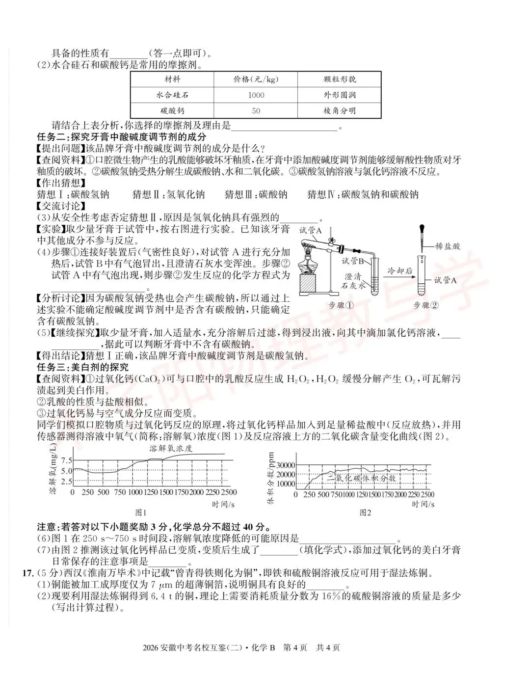 2026年皖智中考名校互鉴(大联考)(二)B数理化试题及答案 第16张