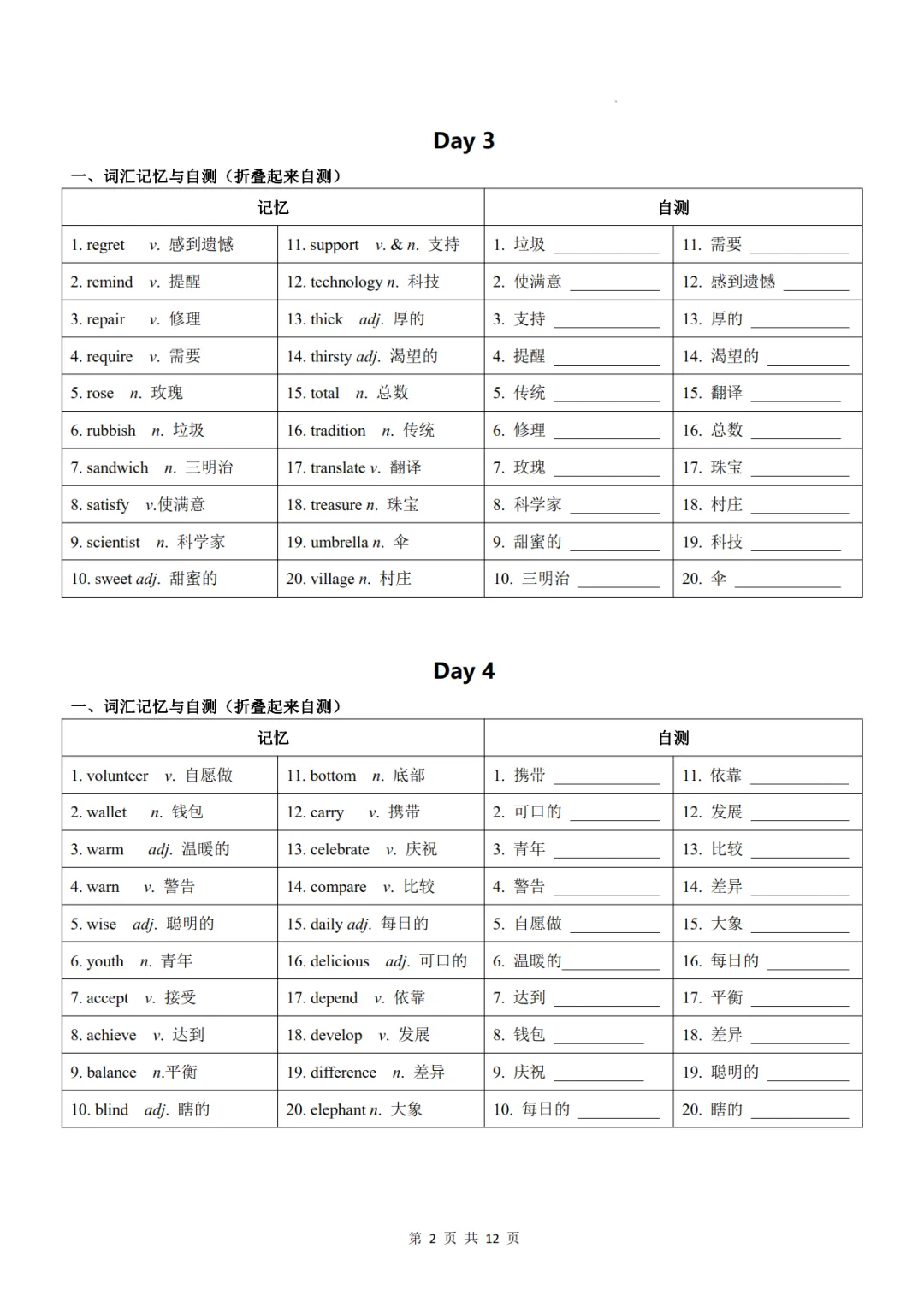 中考英语高频词汇24天背诵+默写表,让孩子背起来!可免费下载打印 第3张