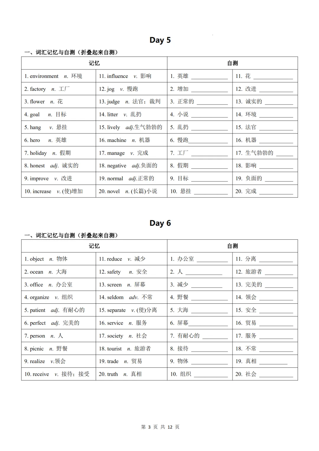 中考英语高频词汇24天背诵+默写表,让孩子背起来!可免费下载打印 第4张