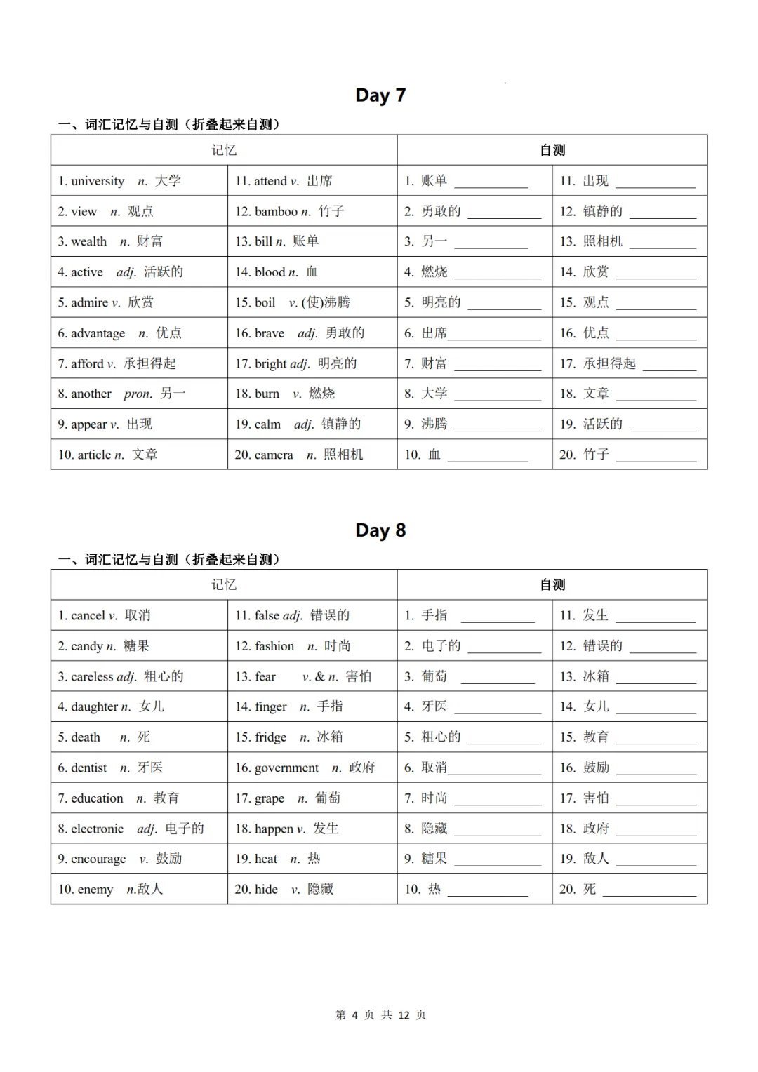 中考英语高频词汇24天背诵+默写表,让孩子背起来!可免费下载打印 第5张