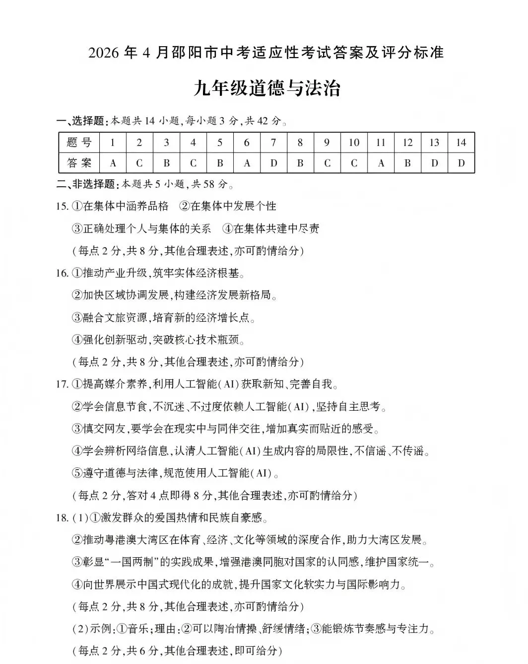 【2026中考模拟】邵阳市2026年4月中考道德与法治模拟考试(解析版) 第6张