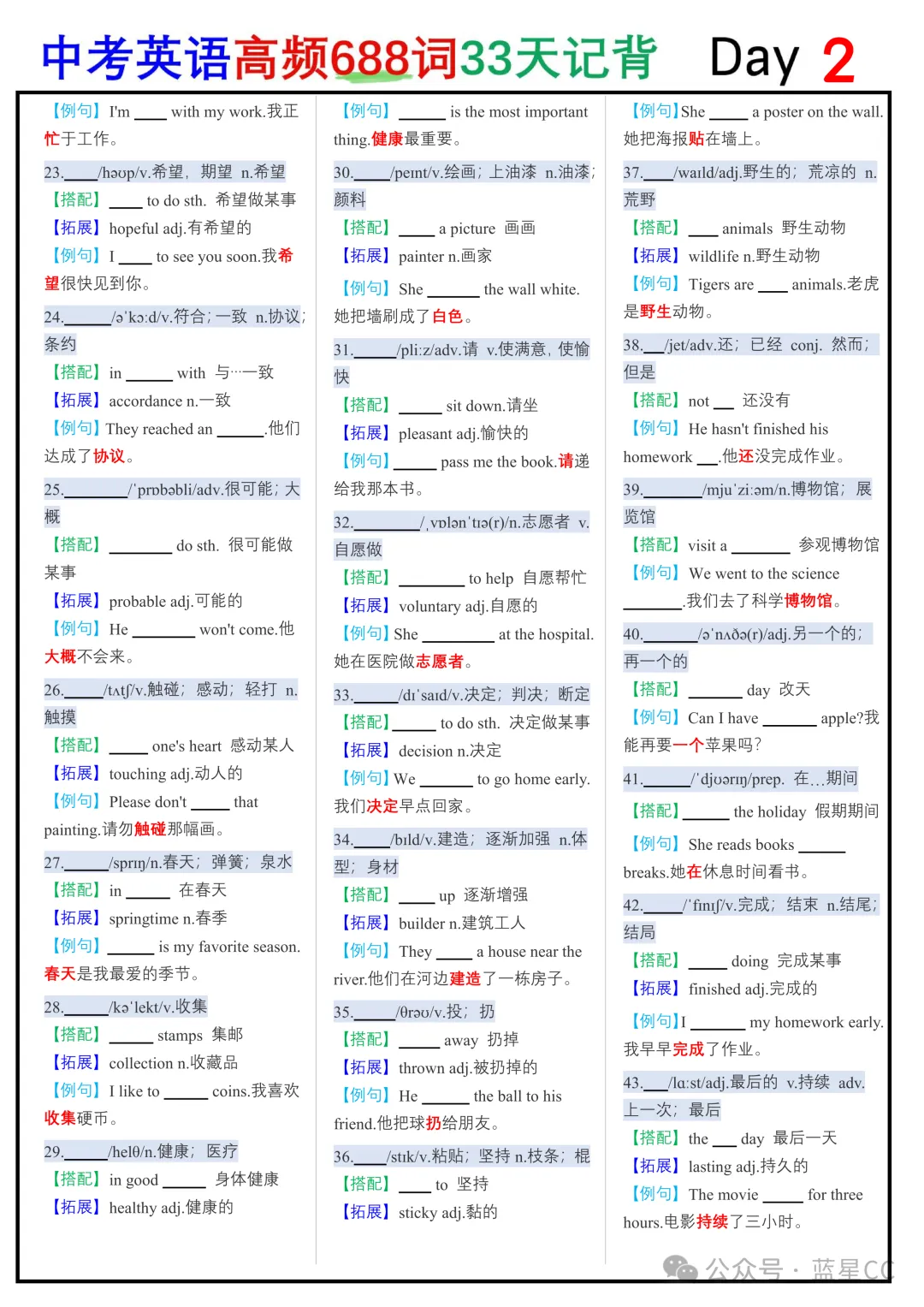 中考冲刺 | 英语高频688词记背+默写 第4张