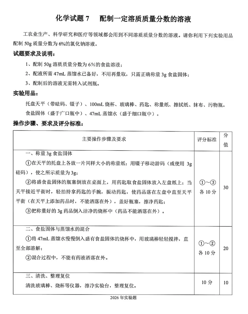 25年衡水中考主城区物理化学生物实验考题及评分标准 第27张