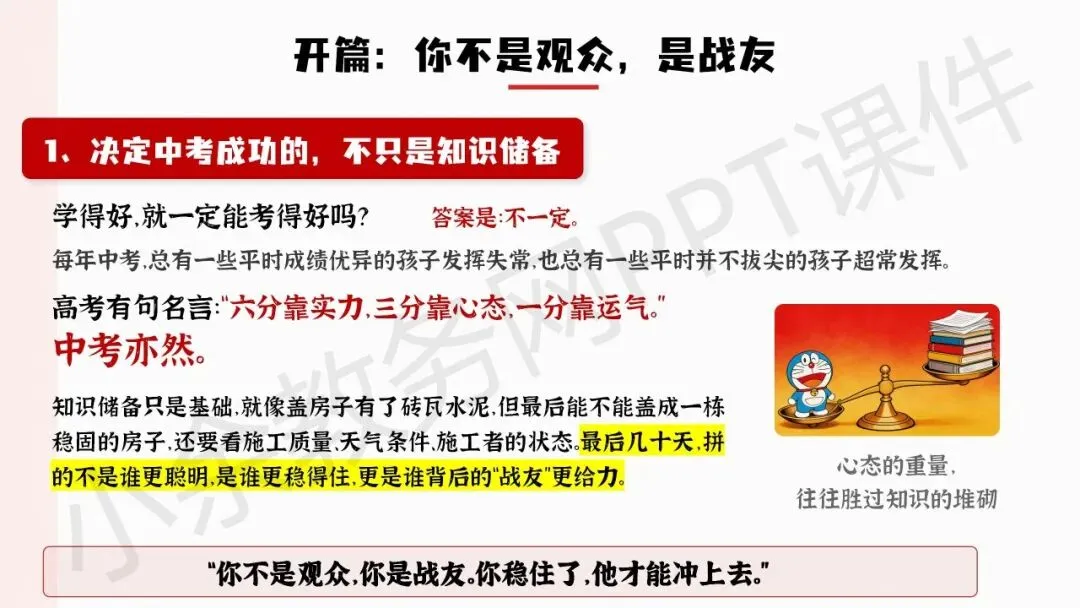 初中九年级(初三)下学期中考冲刺家长会《陪孩子打赢这场仗》PPT 课件+发言稿 第2张