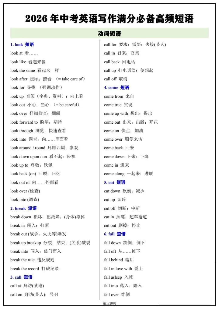 【中考英语】2026年中考英语《作文写作满分必备高频短语》背诵版+默写版,完整电子版可打印! 第9张