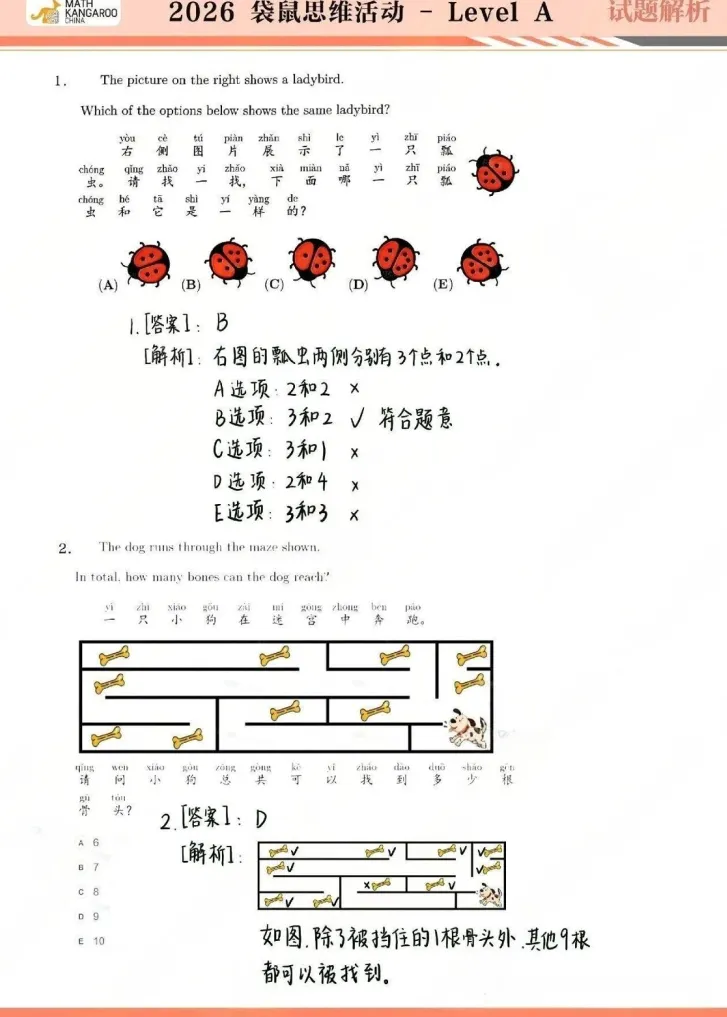 【免费领取】袋鼠竞赛真题L1-L6(2013年-2026年)中英双语含解析 第1张