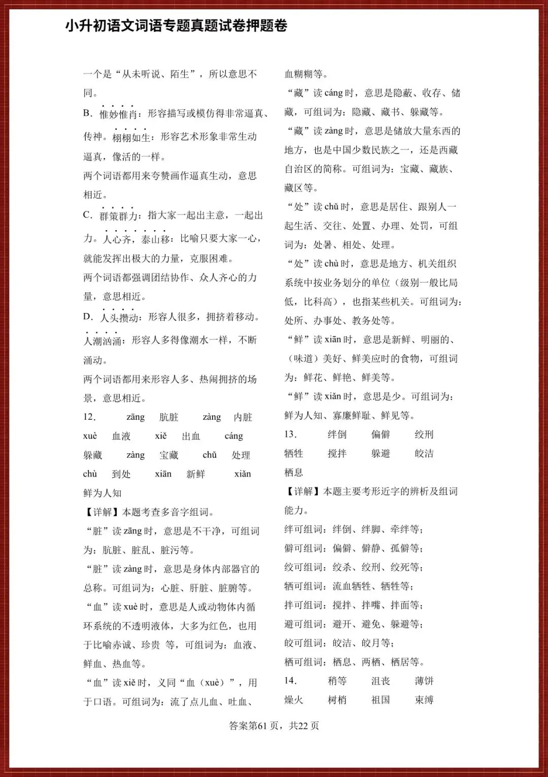 【小升初语文真题试卷】2026小升初六年级语文真题押题试卷(词语专题训练),完整电子版可打印 第5张