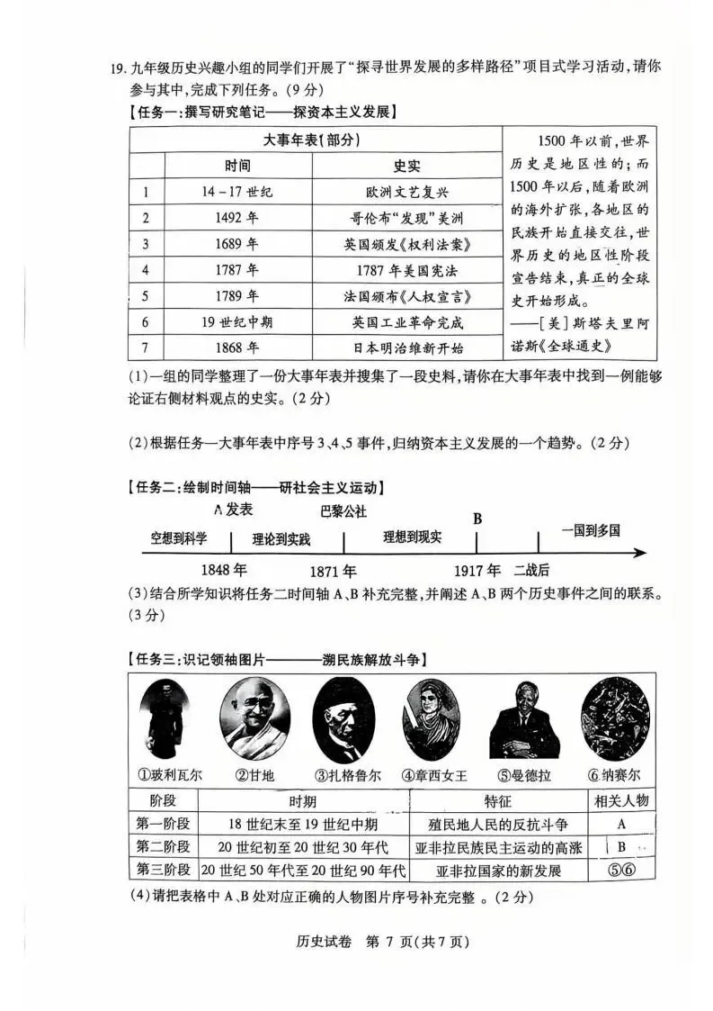 南岗区九年级复习情况调研测试(二)试卷+答案【2026年】【历史】【高清电子版】 第8张